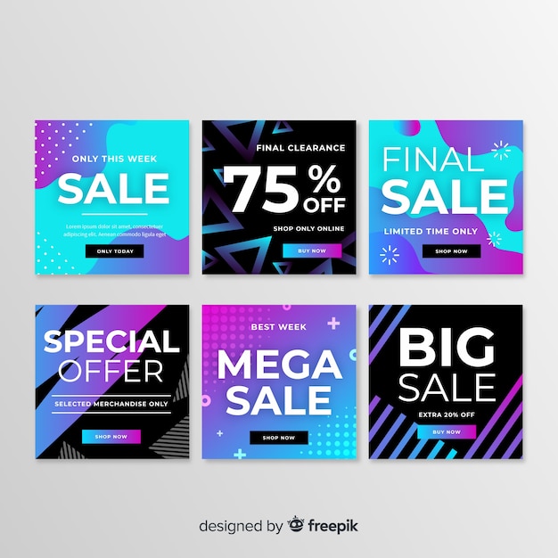 Vector gratuito banners promocionales de rebajas para redes sociales