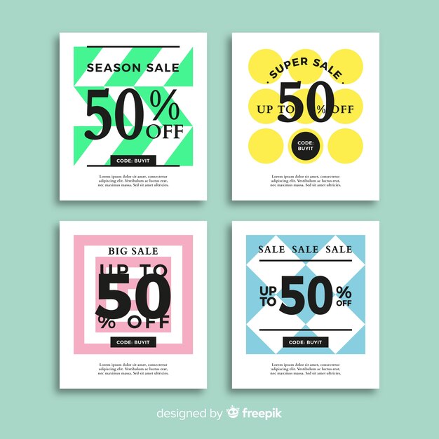 Banners promocionales de rebajas para redes sociales