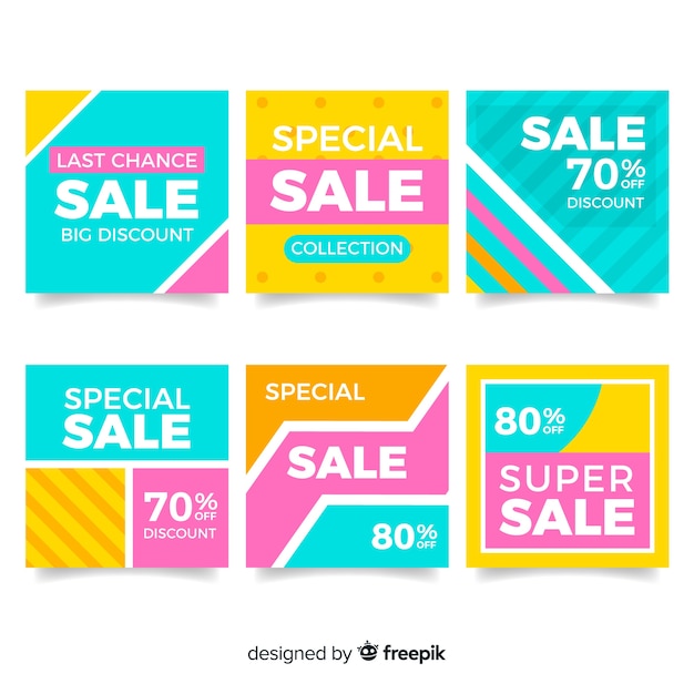 Vector gratuito banners promocionales de venta para redes sociales.