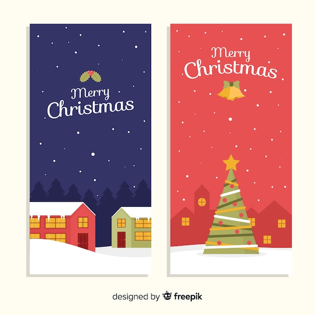 Banners de pueblo de navidad en diseño plano