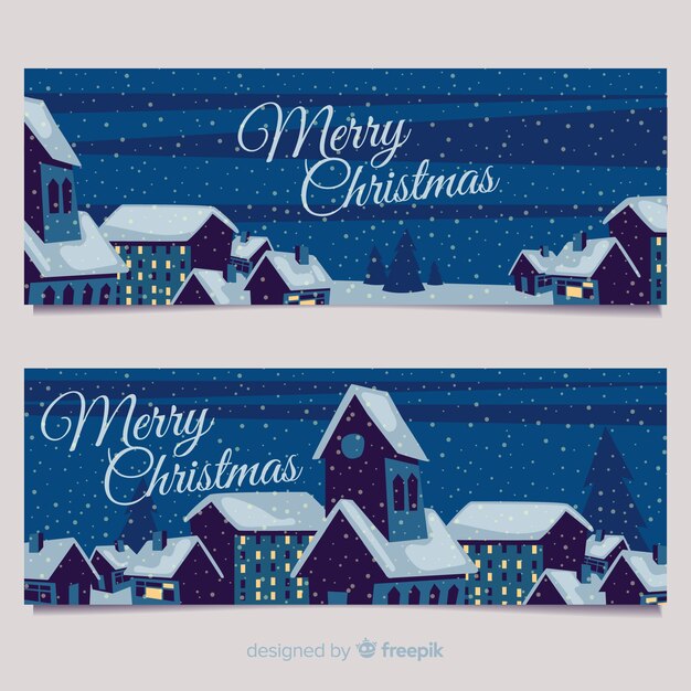 Banners de pueblo de navidad en estilo flat