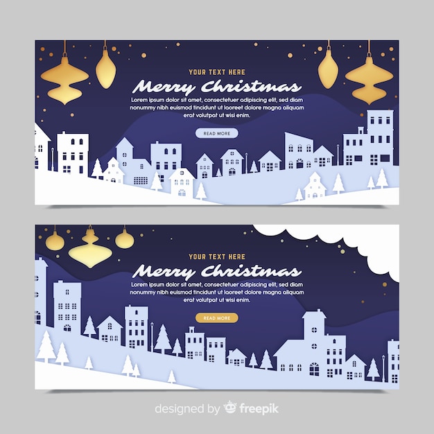 Vector gratuito banners de pueblo de navidad en estilo de papel