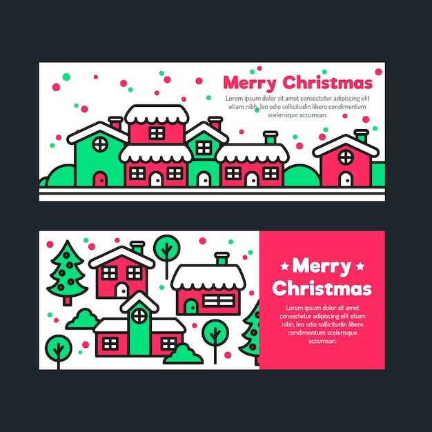 Banners de pueblo navideño en diseño plano