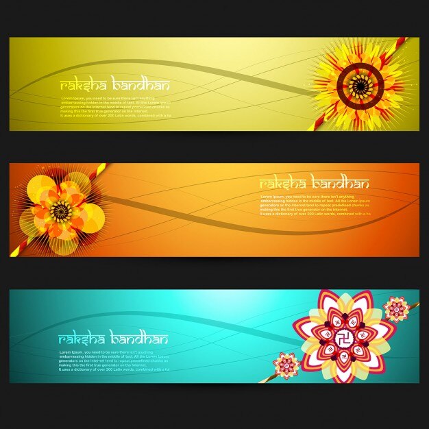 Banners de raksha bandhan con bonitas flores