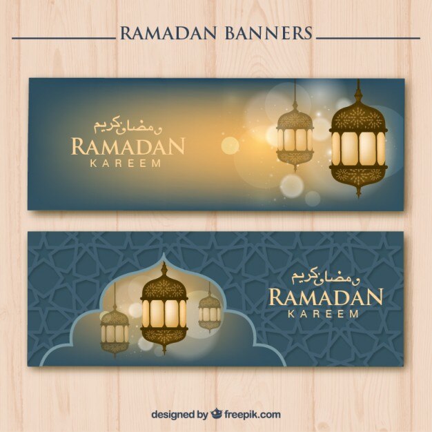 Banners de ramadan con bonitos faroles