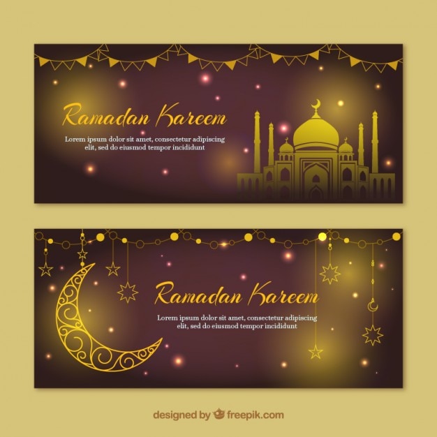 Vector gratuito banners de ramadan dorados y brillantes