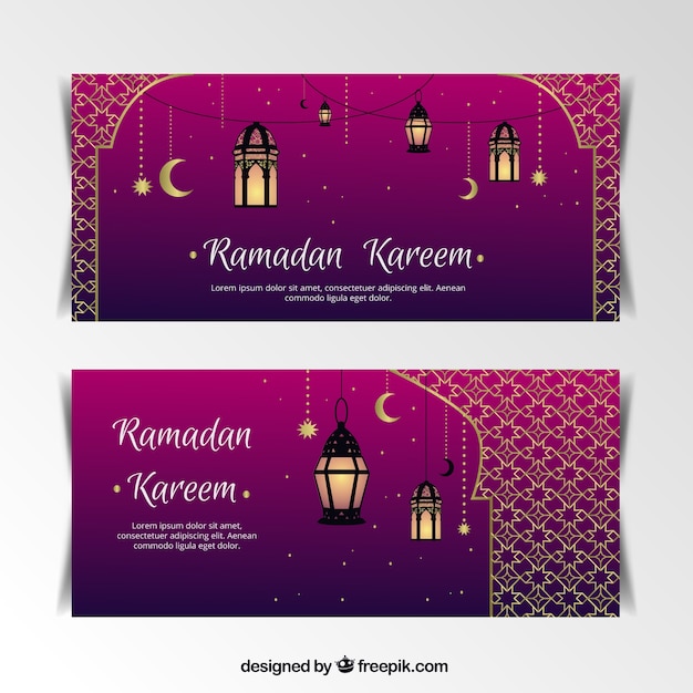 Banners de ramadan kareem con farolillos