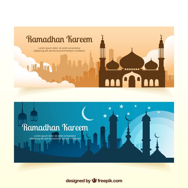 Banners de ramadan kareem con mezquita 