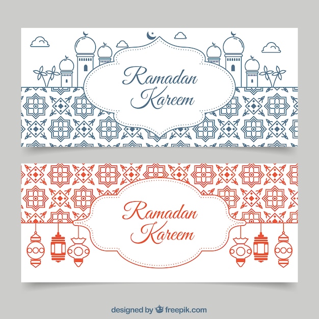 Banners de ramadan kareem con mosaicos