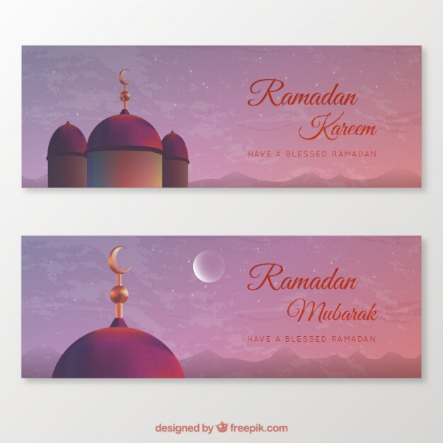 Vector gratuito banners de ramadan de mezquita