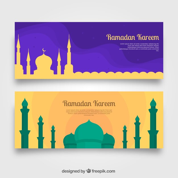 Banners de ramadan con mezquita 