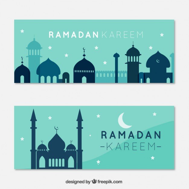 Banners del ramadán con mezquitas azules