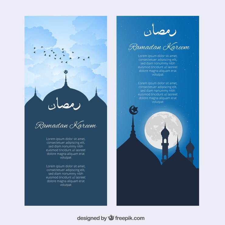 Vector gratuito banners de ramadan con siluetas de mezquita