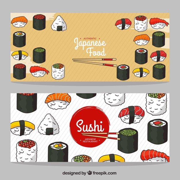 Banners rayados de restaurante con sushi delicioso