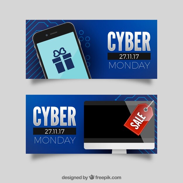 Banners realistas de cyber monday