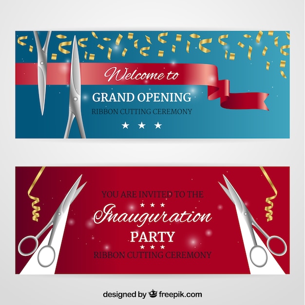 Vector gratuito banners realistas de fiesta divertida de inauguración