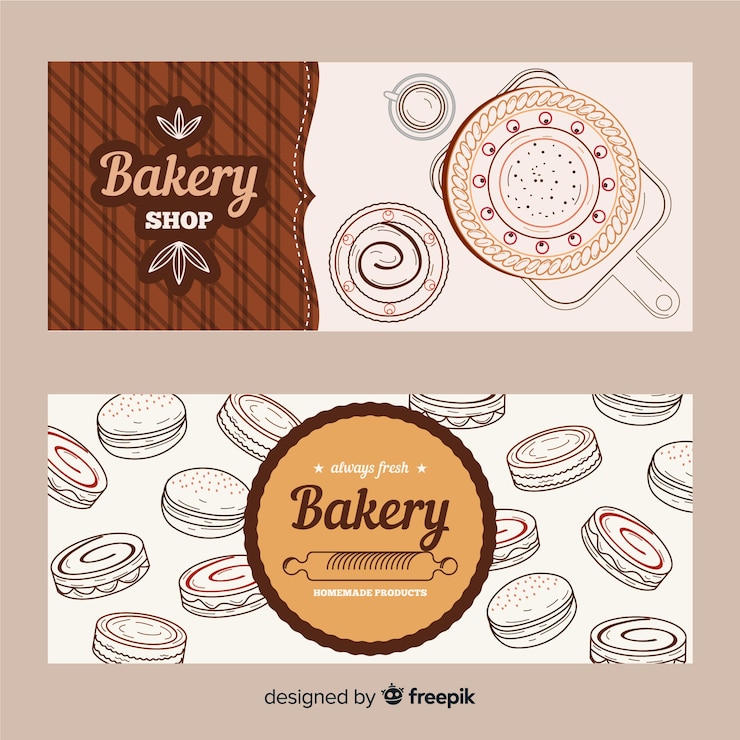 Vector gratuito banners realistas de panadería dibujados a mano