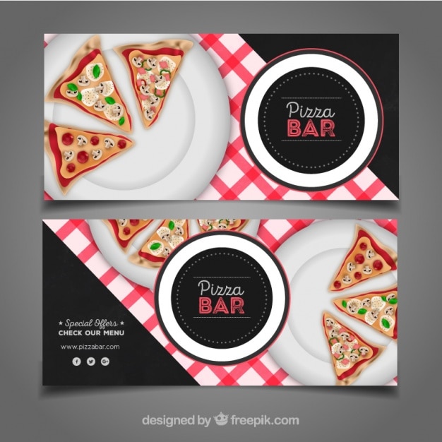 Banners realistas de platos con pizzas