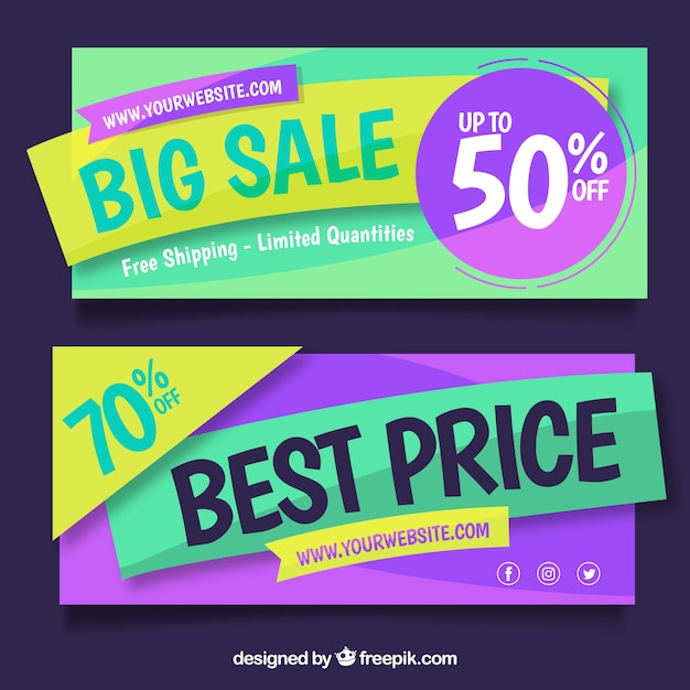 Vector gratuito banners de rebaja con diseño plano