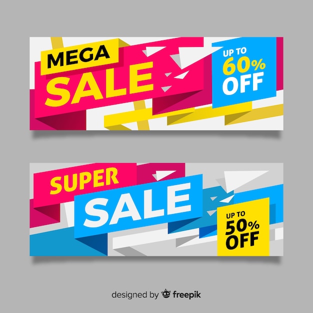 Banners de rebajas abstractos origami