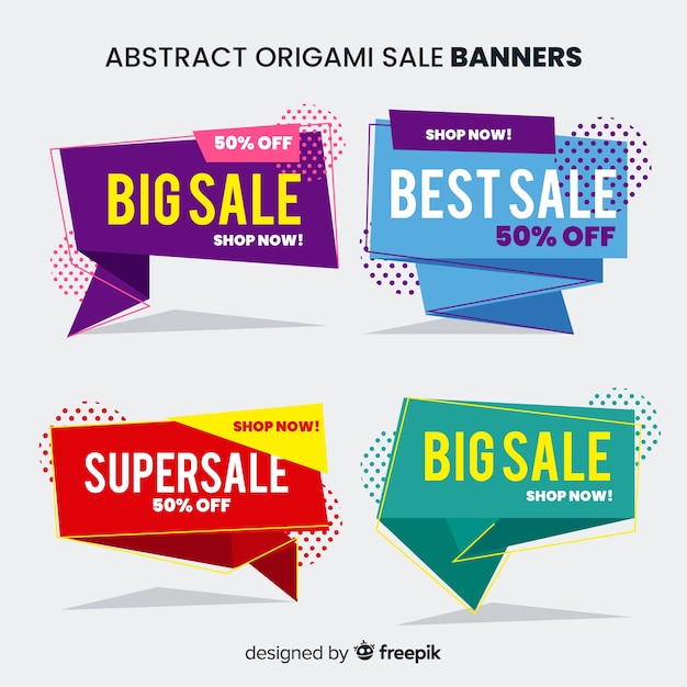 Banners de rebajas abstractos origami