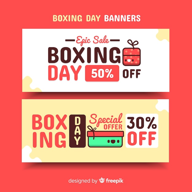 Banners de rebajas boxing day en diseño plano