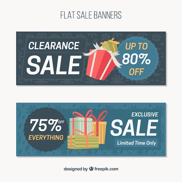 Vector gratuito banners de rebajas con cajas de regalos