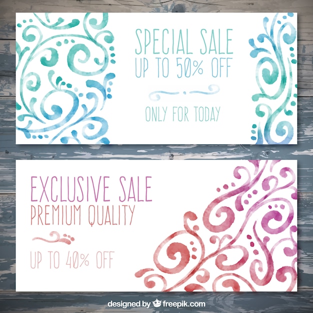 Vector gratuito banners de rebajas decorativas de acuarela