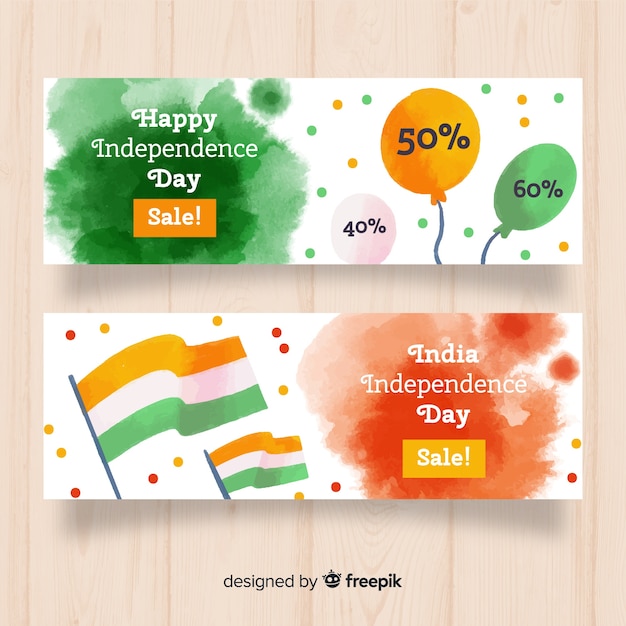 Vector gratuito banners de rebajas del día de la independencia de india en acuarela