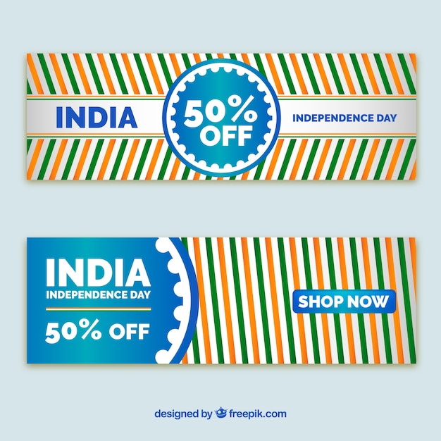 Banners de rebajas del día de la independencia de india con diseño plano