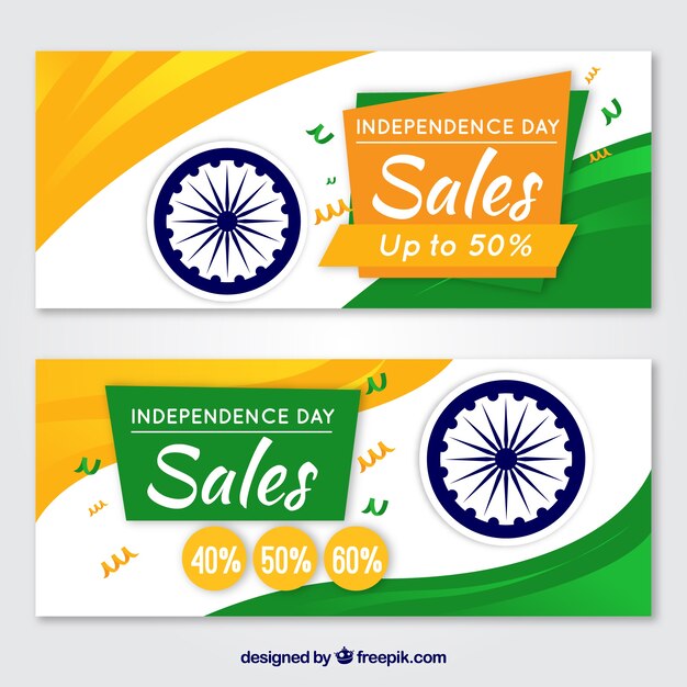Banners de rebajas del día de la independencia de india con diseño plano