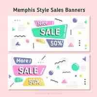 Vector gratuito banners de rebajas en diseño memphis