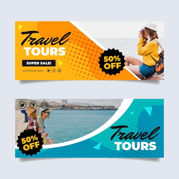 Vector gratuito banners de rebajas de diseño plano con foto