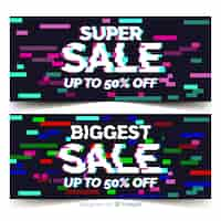 Vector gratuito banners de rebajas con distorsión