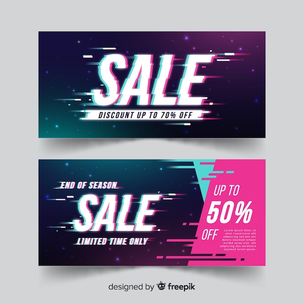 Vector gratuito banners de rebajas con distorsión