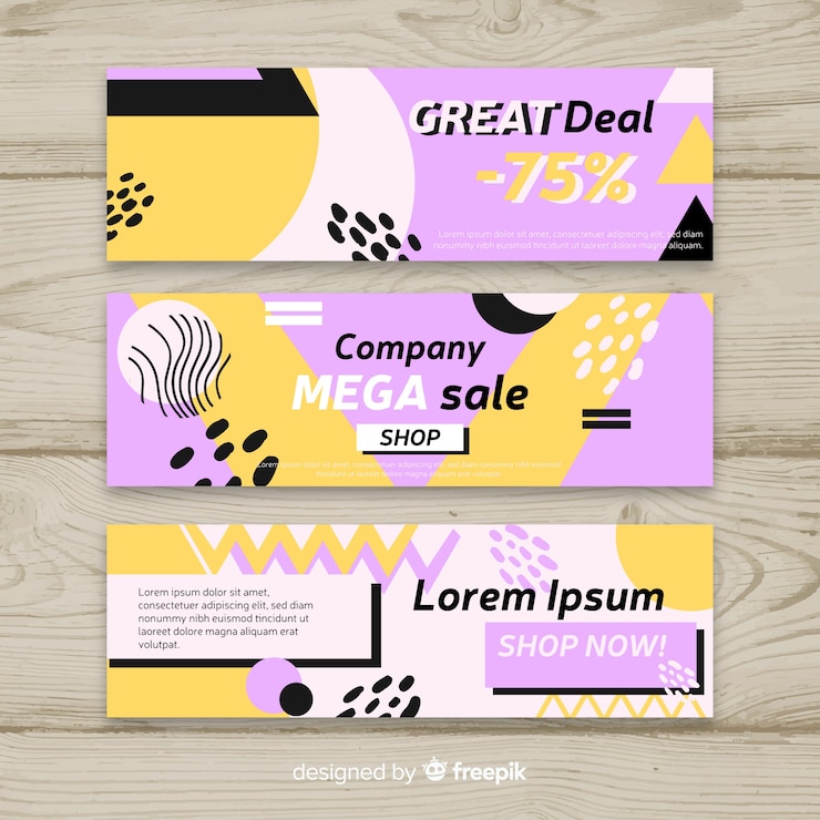 Vector gratuito banners de rebajas estilo memphis