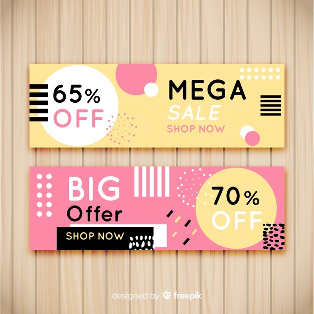Banners de rebajas estilo memphis