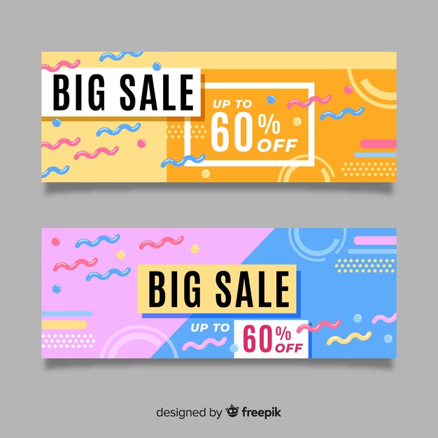 Banners de rebajas en estilo memphis