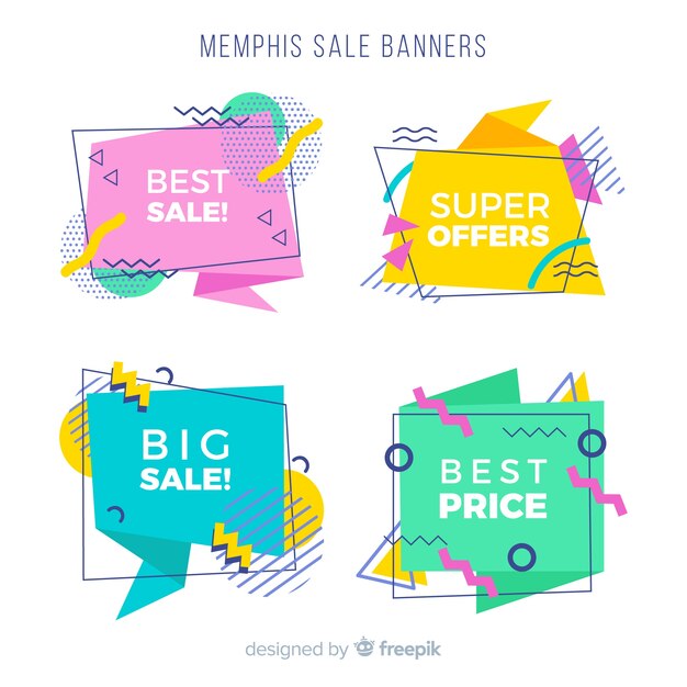 Banners de rebajas en estilo memphis