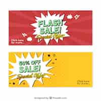 Vector gratuito banners de rebajas flash en estilo de cómic