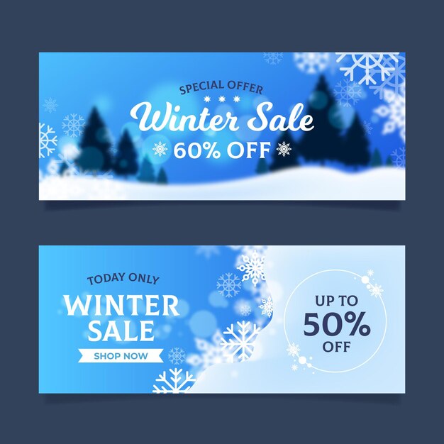 Banners de rebajas de invierno borrosos