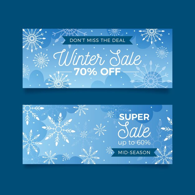 Banners de rebajas de invierno realistas