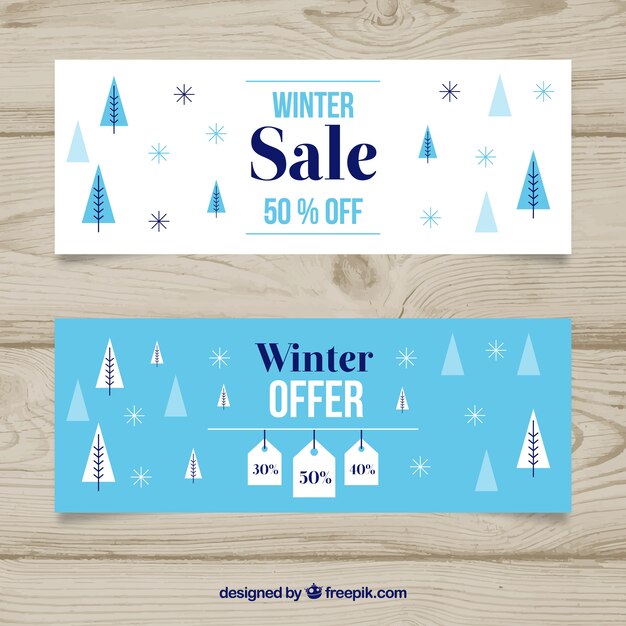 Vector gratuito banners de rebajas de invierno