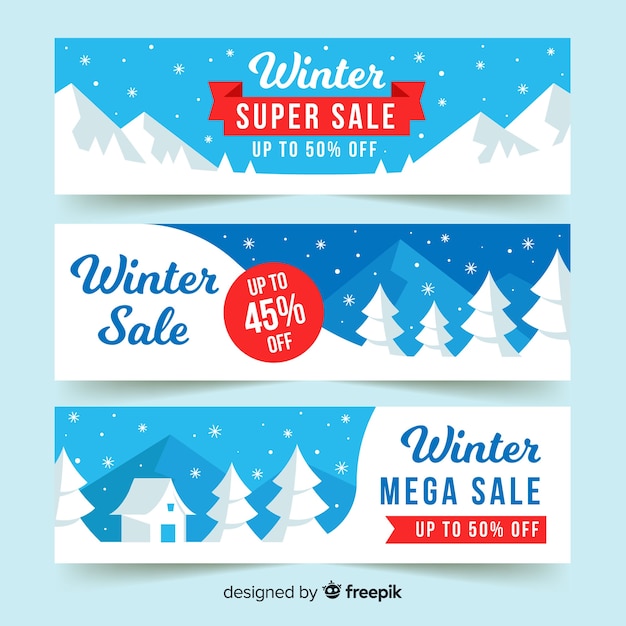 Vector gratuito banners de rebajas de invierno