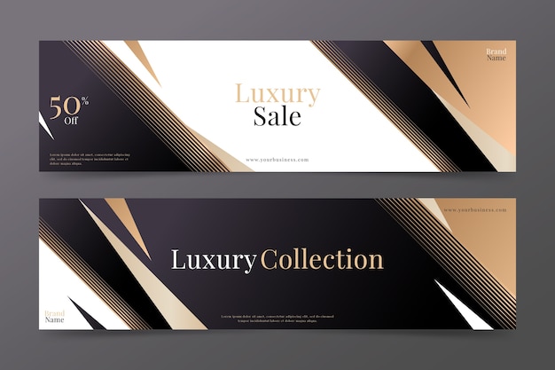 Vector gratuito banners de rebajas de lujo dorado degradado