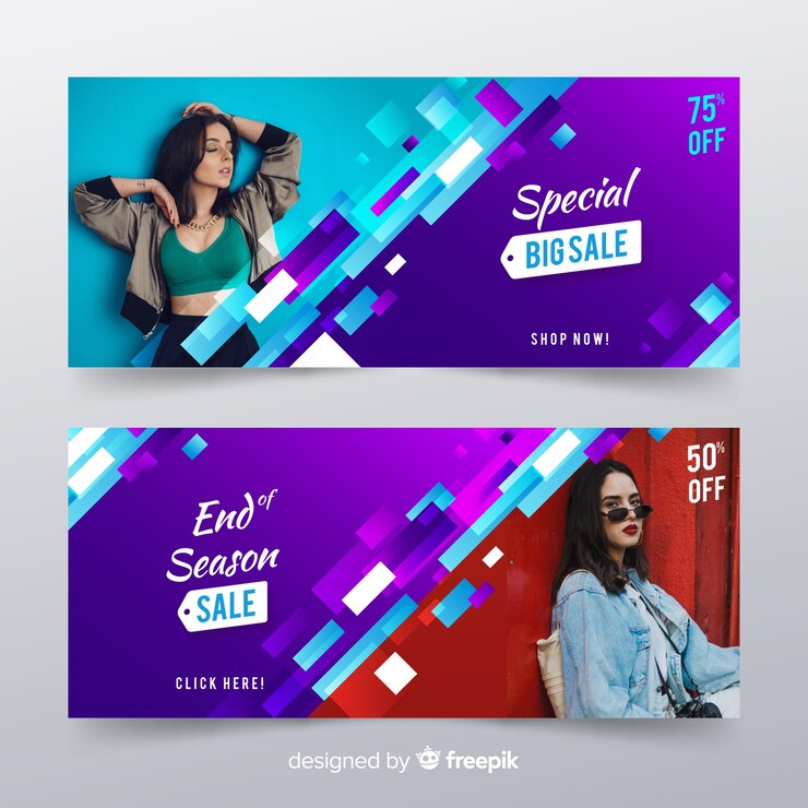 Vector gratuito banners de rebajas de moda con foto