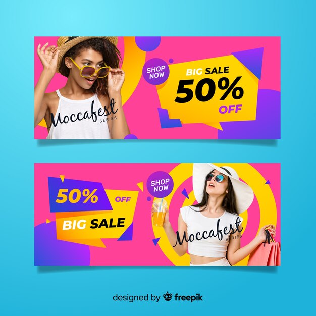 Banners de rebajas de moda con foto