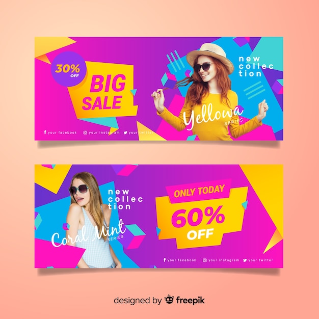 Vector gratuito banners de rebajas de moda con foto