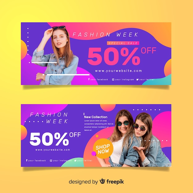 Vector gratuito banners de rebajas de moda con foto