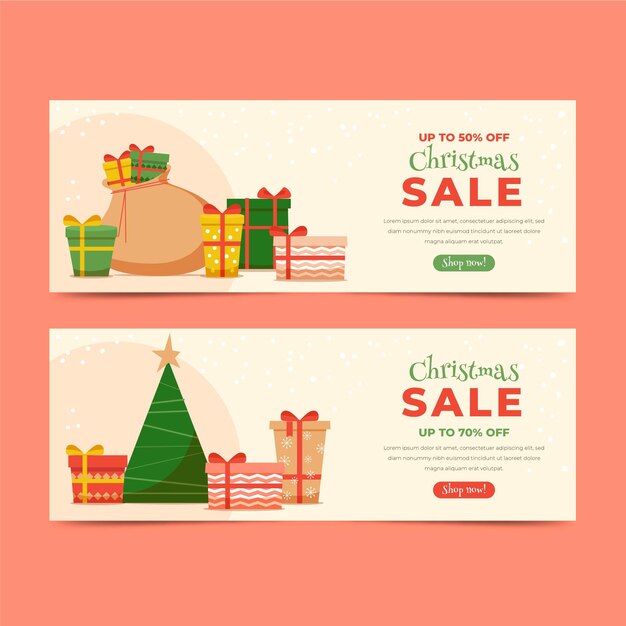 Banners de rebajas de navidad dibujados a mano